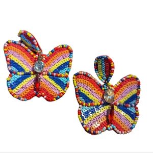 Handmade Beaded Rainbow Butterfly Earrings